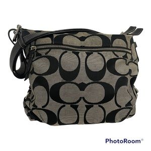 Coach Signature “C” Monogram Jacquard Black/Grey Hobo Bag! Has wear edges